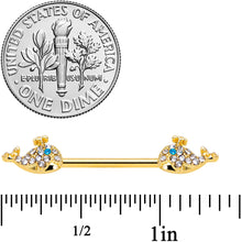 Load image into Gallery viewer, 14G 5/8 Blue CZ Gem Gold Tone Whale Barbell Nipple Ring Set
