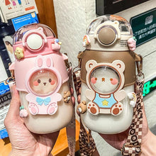 Load image into Gallery viewer, 700ml Kids Water Bottle for School Boys Girl Cup With Straw BPA Free Cute Cartoon Leakproof Mug Portable Travel Drinking Water Bottle with Strap and Stickers Portable Leakproof BPA-Free Drinking Bottle for Girls School Outdoor Sports Travel
