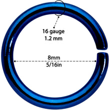 Load image into Gallery viewer, 16G 5/16 Steel Blue Anodized Seamless Cartilage Ring Set of 12
