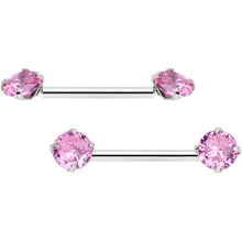 Load image into Gallery viewer, 14G 9/16 Pink CZ Gem Threadless Barbell Nipple Ring Set
