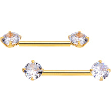 Load image into Gallery viewer, 14G 9/16 Clear CZ Gold Tone Threadless Barbell Nipple Ring Set
