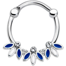 Load image into Gallery viewer, 16G 3/8 Clear Gem White Blue Leaves Septum Clicker
