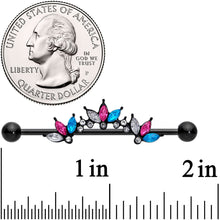Load image into Gallery viewer, 14G Clear Aqua Pink Accent Black Clusters Industrial Barbell 38mm
