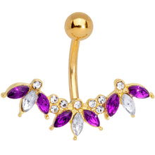 Load image into Gallery viewer, Purple Clear Gem Gold Tone Anodized Comely Clusters Belly Ring
