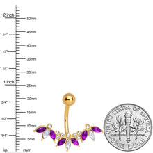 Load image into Gallery viewer, Purple Clear Gem Gold Tone Anodized Comely Clusters Belly Ring
