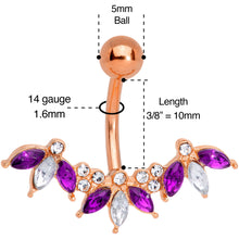 Load image into Gallery viewer, Purple Clear Gem Rose Gold Tone Anodized Comely Clusters Belly Ring
