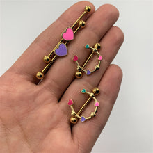 Load image into Gallery viewer, 14G Gold Tone Purple Heart Industrial Barbell 38mm

