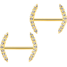 Load image into Gallery viewer, 14G 9/16 Clear Gem Gold Tone Simple Curve Barbell Nipple Ring Set
