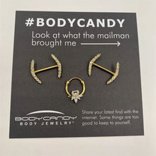 Load image into Gallery viewer, 14G 9/16 Clear Gem Gold Tone Simple Curve Barbell Nipple Ring Set
