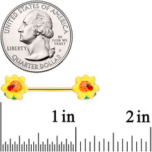 Load image into Gallery viewer, 14G 5/8 Gold Tone Sunny Flower Ladybug Barbell Nipple Ring Set
