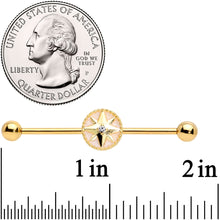 Load image into Gallery viewer, 14G Clear Gem Gold Tone Sailors Compass Industrial Barbell 38mm
