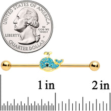 Load image into Gallery viewer, 14G Aqua Gem Gold Tone What A Whale Industrial Barbell 38mm
