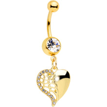 Load image into Gallery viewer, Clear Gem Gold Tone Half Open Heart Dangle Belly Ring
