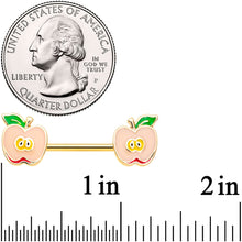 Load image into Gallery viewer, 14G 9/16 Gold Tone Sweet Apple Barbell Nipple Ring Set
