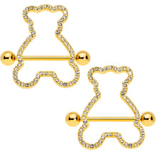 Load image into Gallery viewer, 14G 5/8 Clear Gem Gold Tone Teddy Bear Nipple Shield Set
