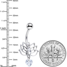 Load image into Gallery viewer, Clear Gem Heart Lotus Flower Love Dangle Belly Ring
