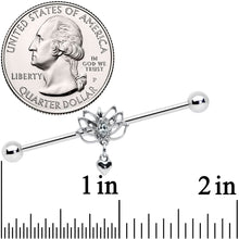 Load image into Gallery viewer, 14G Clear Gem Lotus Flower Heart Dangle Industrial Barbell 38mm
