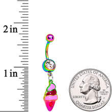 Load image into Gallery viewer, Clear Gem Rainbow Ice Cream Cone Dangle Belly Ring
