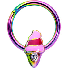 Load image into Gallery viewer, 16G 3/8 Clear Gem Rainbow Ice Cream Cone Hinged Segment Ring
