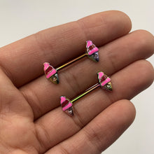 Load image into Gallery viewer, 14G 9/16 Clear Gem Rainbow Ice Cream Cone Barbell Nipple Ring Set
