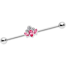 Load image into Gallery viewer, 14G Pink Clear Gem Classic Cluster Industrial Barbell 38mm
