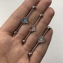 Load image into Gallery viewer, 14G Pink Clear Gem Classic Cluster Industrial Barbell 38mm
