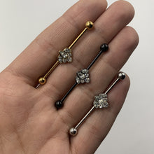 Load image into Gallery viewer, 14G Clear Gem Gold Tone Anodized Cluster Industrial Barbell 38mm
