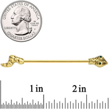 Load image into Gallery viewer, 14G Green Gem Gold Tone Tribal Snake Industrial Barbell 38mm
