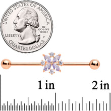 Load image into Gallery viewer, 14G Purple CZ Gem Rose Gold Tone Star Burst Industrial Barbell 38mm
