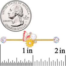 Load image into Gallery viewer, 14G Aurora Gem Gold Tone Butterfly Flower Industrial Barbell 38mm
