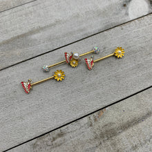Load image into Gallery viewer, 14G Aurora Gem Gold Tone Butterfly Flower Industrial Barbell 38mm
