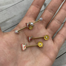 Load image into Gallery viewer, 14G Aurora Gem Gold Tone Butterfly Flower Industrial Barbell 38mm
