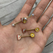 Load image into Gallery viewer, 14G 5/8 Aurora Gem Gold Tone Butterfly Flower Barbell Nipple Ring Set
