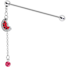 Load image into Gallery viewer, 14G Clear Pink Gem Watermelon Chain Dangle Industrial Barbell 38mm
