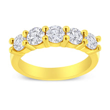 Load image into Gallery viewer, 14K Yellow Gold Plated .925 Sterling Silver 1 1/2 Cttw Shared Prong Set Brilliant Round-Cut Diamond Anniversary or Wedding Band Ring (K-L Color, SI2-I1 Clarity) - Size 7
