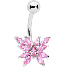 Load image into Gallery viewer, Pink CZ Gem Stylized Butterfly Belly Ring

