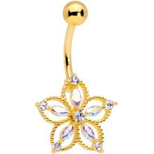 Load image into Gallery viewer, Aurora CZ Gem Gold Tone Airy Flower Belly Ring
