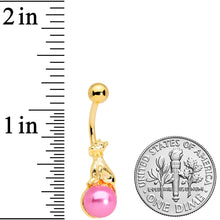 Load image into Gallery viewer, Gold Tone Dog on Pink Orb Belly Ring
