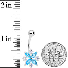Load image into Gallery viewer, Aqua Clear CZ Gem Star Burst Belly Ring

