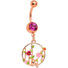 Load image into Gallery viewer, Pink Gem Rose Gold Tone Floral Circle Dangle Belly Ring
