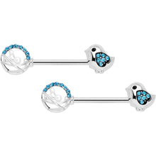 Load image into Gallery viewer, 14G 9/16 Aqua Gem Basket Chick Barbell Nipple Ring Set
