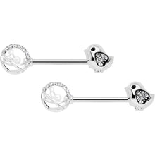 Load image into Gallery viewer, 14G 9/16 Clear Gem Basket Chick Barbell Nipple Ring Set
