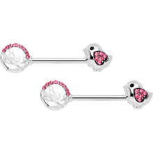 Load image into Gallery viewer, 14G 9/16 Pink Gem Basket Chick Barbell Nipple Ring Set
