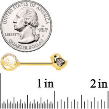 Load image into Gallery viewer, 14G 9/16 Clear Gem Gold Tone Basket Chick Nipple Ring Set
