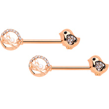 Load image into Gallery viewer, 14G 9/16 Clear Gem Rose Gold Tone Basket Chick Nipple Ring Set
