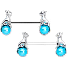 Load image into Gallery viewer, 14G 9/16 Aqua Orb Baby Bear Barbell Nipple Ring Set
