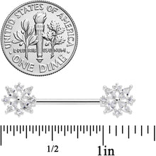 Load image into Gallery viewer, 14G 5/8 Clear CZ Gem Star Burst Barbell Nipple Ring Set
