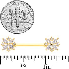 Load image into Gallery viewer, 14G 5/8 Clear CZ Gem Gold Tone Star Burst Nipple Ring Set
