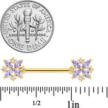 Load image into Gallery viewer, 14G 5/8 Purple CZ Gem Gold Tone Star Burst Nipple Ring Set
