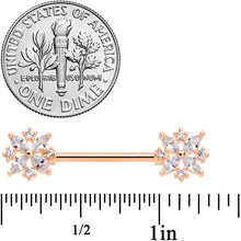 Load image into Gallery viewer, 14G 5/8 Clear CZ Gem Rose Gold Tone Star Burst Nipple Ring Set
